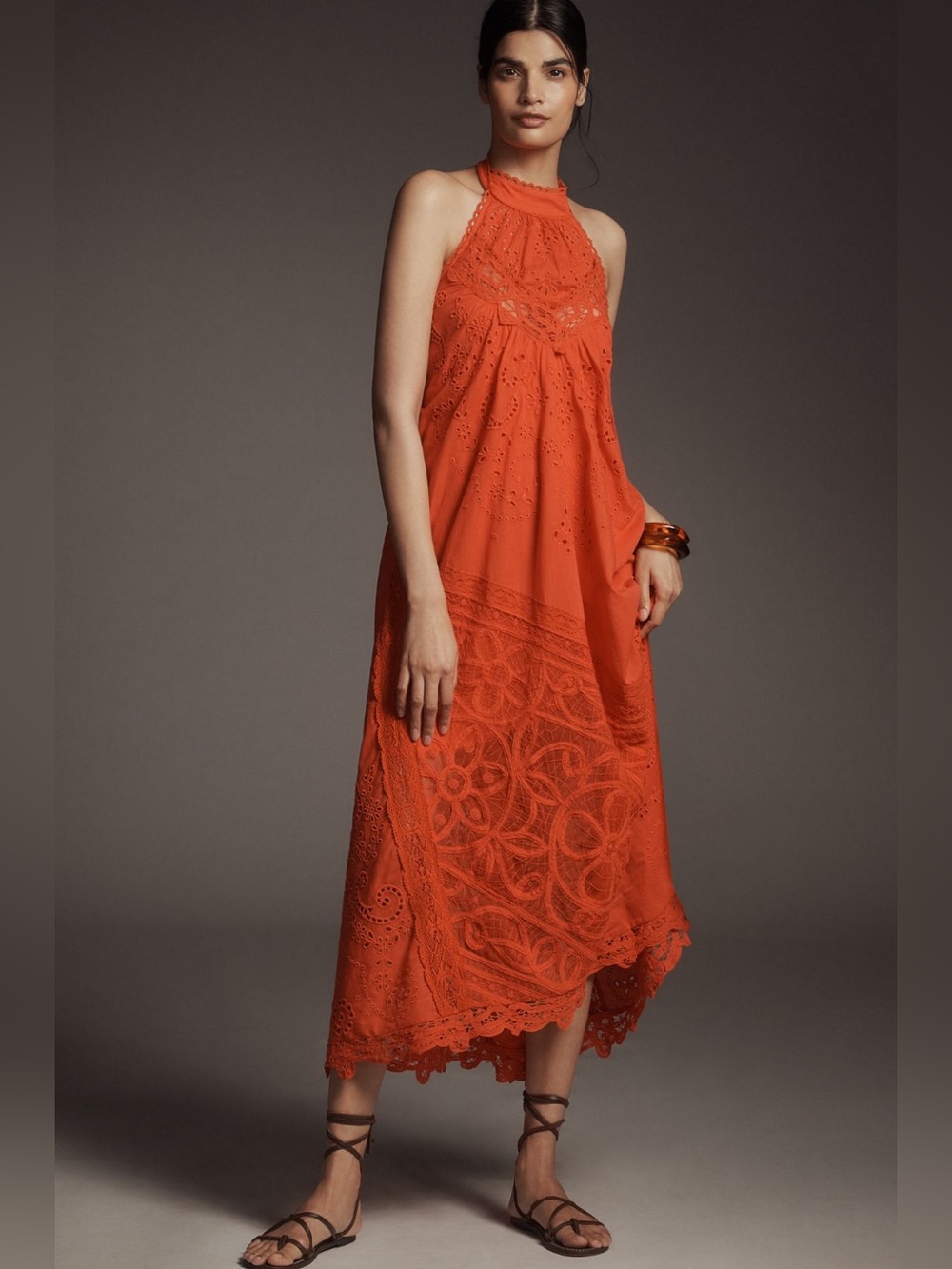 Anthropologie Halter Cutwork Lace Dress